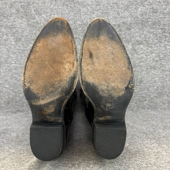 ✅ Mens 9.5D VTG Cowboy Boots Black Leather Almond Toe Embroidered Made In USA - Picture 4 of 11